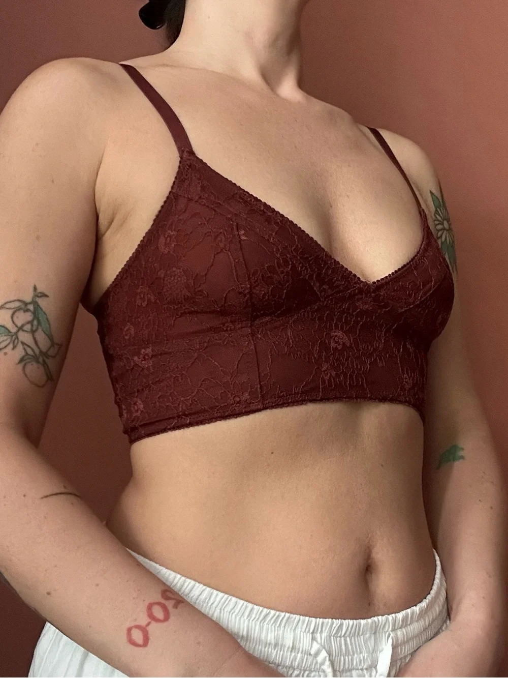 Burgundy lace bralette with adjustable straps